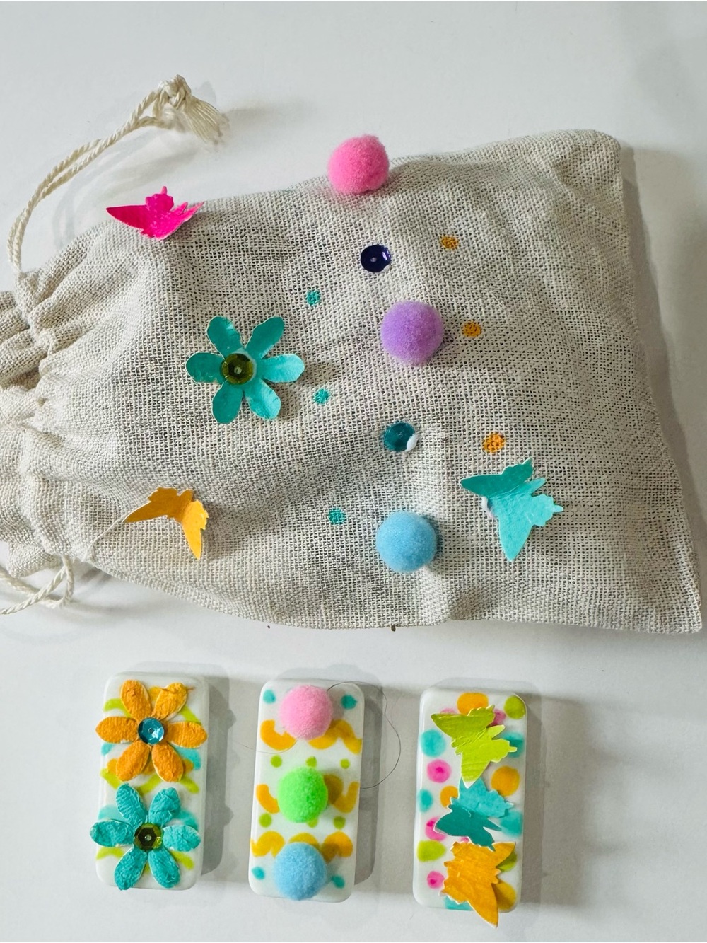 Hand painted domino magnets & gift bag